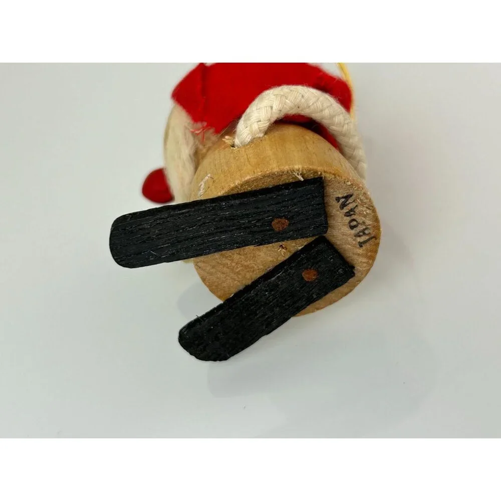 Made in Japan Wooden Skiing Gnomes Christmas Tree Ornaments Handmade Vintage Set